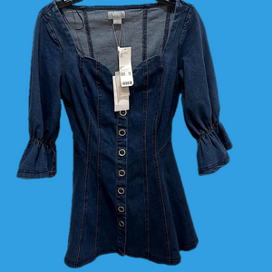 Finders Keepers Follow Brand Deja-vu Puff Sleeve Detail Denim Dress